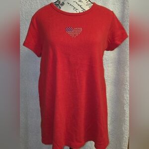 Vintage Take Nine Maternity Stretch Red T-Shirt Top Sz S Heart Flag Embellished